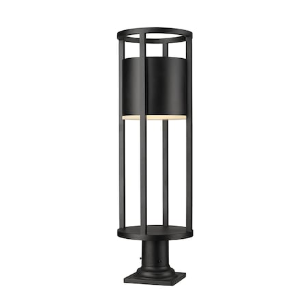 Z-Lite Luca Outdoor Pier Mounted Fixture, 1-Light, 9.25 In.W x 29.75 In.H, Black/Etched 517PHB-533PM-BK-LED